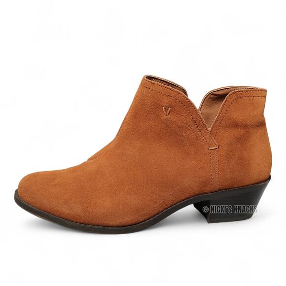 Vionic Liv Cognac Tan Suede Low Heel Ankle Booties Western Comfort Size 8.5W - Picture 1 of 11
